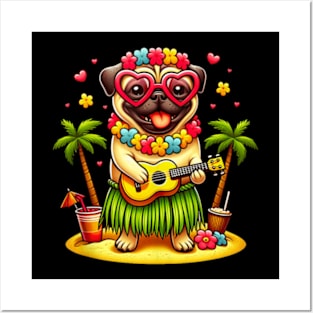 Hawaii Pug Summer Outfits Posters and Art